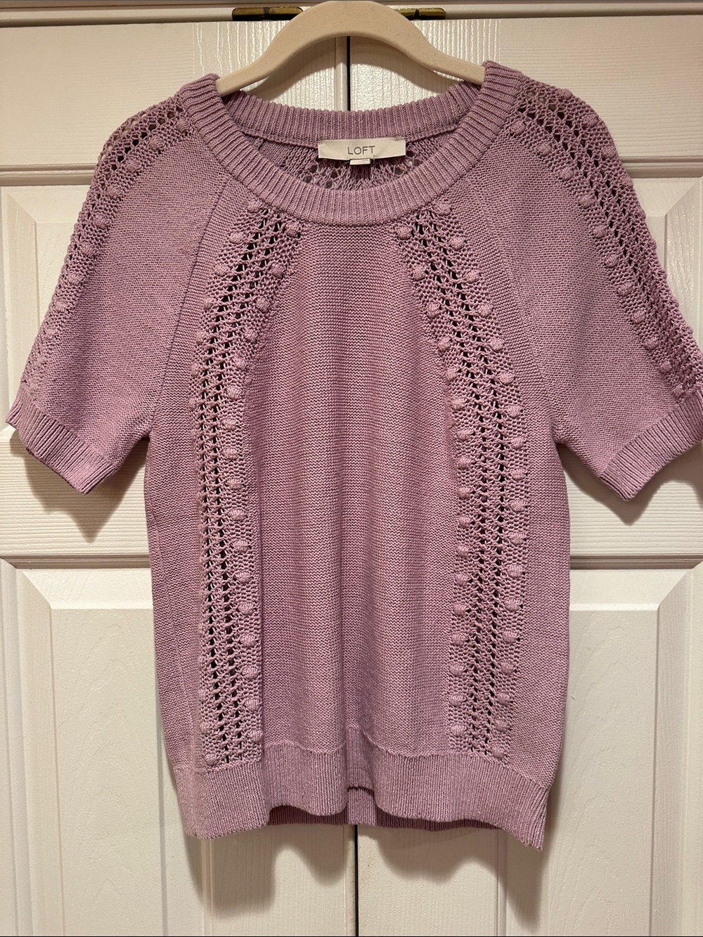 LOFT Lavender Short-Sleeve Lace Knit Sweater size Small